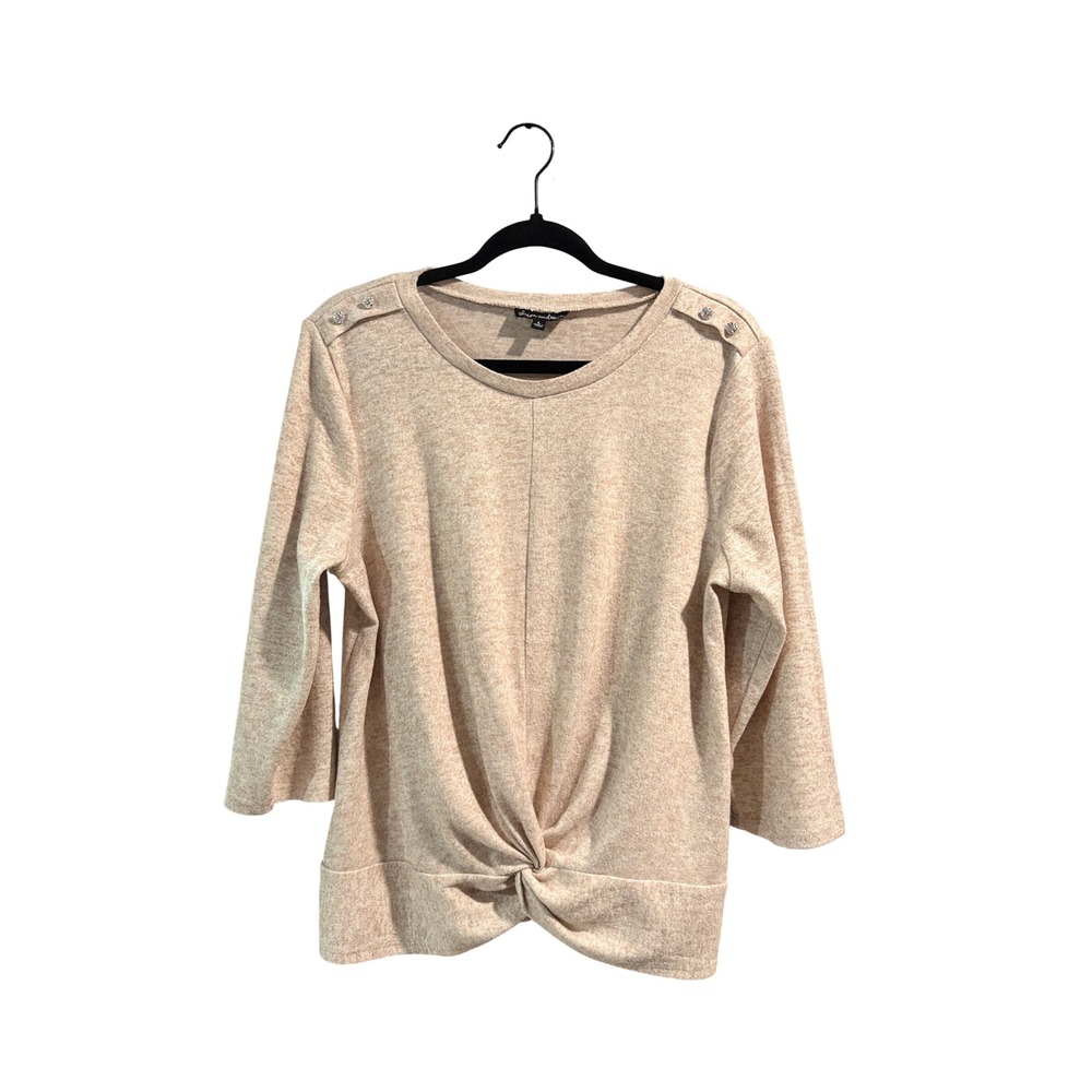 Alison Andrews Tan Heather Twist Front Top Rhinestone Button Large